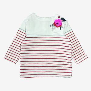 T-shirt bébé blanc rayé rouge avec fleur Orchestra 3 mois, d'occasion