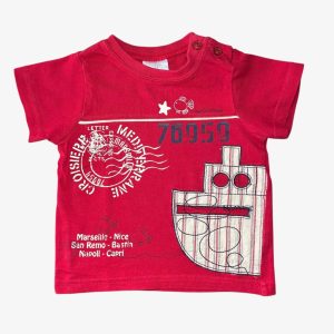T-shirt bébé rouge manches courtes avec motif bateau et imprimés graphiques devant, 6 mois d'occasion