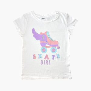 T-shirt fille blanc avec patin à roulettes coloré Gémo, 6 ans d'occasion