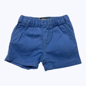 Short bébé bleu taille élastique, poches décoratives. Seconde main.