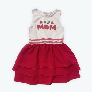 Robe bébé débardeur haut blanc message "LOVE MOM" jupe 3 volants rouge. Seconde main.