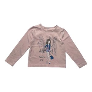 T-shirt enfant manches longues rose clair imprime fashion girl. Seconde main.