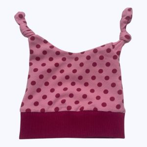 Bonnet bébé rose à pois fuchsia. Seconde main.