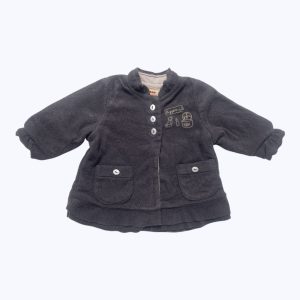 Veste bébé manches longues polaire gris doublé broderie rose pâle. Seconde main.