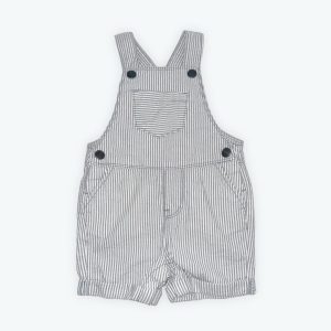 Salopette short bébé rayée blanc bleu clair pressions entrejambe. Seconde main.