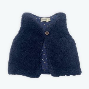 Gilet bébé sans manche bleu marine gros polaire, entièrement doublé. Seconde main.