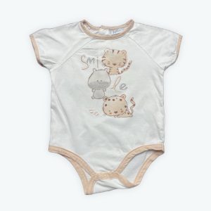 Body bébé manches courtes crème biais beige dessins animaux sauvages. Seconde main.