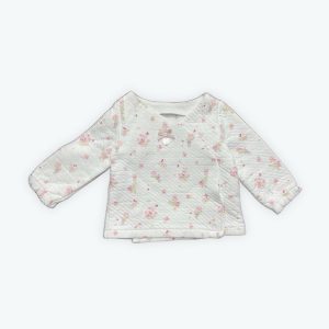 Gilet bébé molleton manches longues cache cœur crème motifs lapins fleurs rose vert anis. Seconde main.