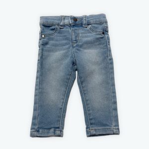 Pantalon bébé jean clair poches décoratives élastique ajustable à la taille. Seconde main.