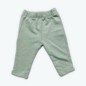 Jogging bébé molleton vert amande revers au bas élastique à la taille. Seconde main.