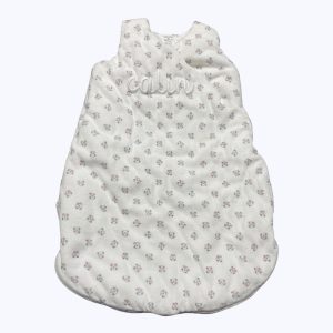 Gigoteuse bébé velours blanche motifs petits oursons gris zip au côté, entièrement doublée. Seconde main.