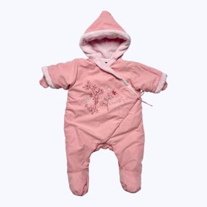 Combi pilote bébé rose broderie florale devant, ouverture devant doublée polaire. Seconde main.