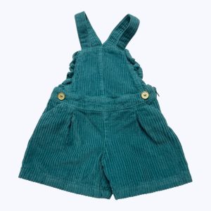 Salopette short enfant bleu turquoise foncé velours grosses côtes. Seconde main.