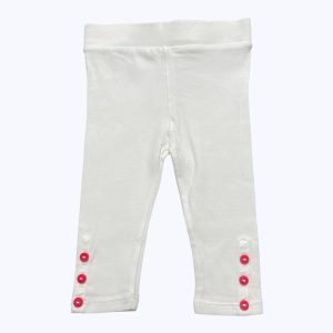Legging bébé blanc taille élastique boutons rouges au bas. Seconde main.