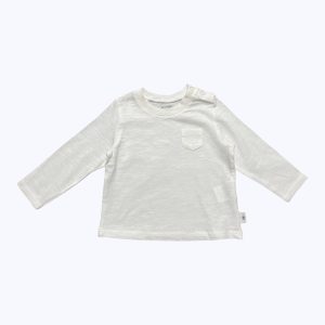T-shirt bébé manches longues crème poche plaquée devant patte boutonnage épaule. Seconde main.