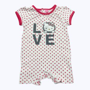 Combishort bébé crème à pois rouge imprimé message noir. Seconde main.