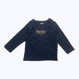 T-shirt bébé manches longues bleu marine message doré. Seconde main.