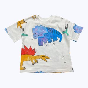 T-shirt bébé crème manches courtes dessins dinosaures colorés. Seconde main.