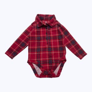 Chemise body bébé manches longues écossais rouge patte de boutonnage devant et entrejambes. Seconde main.