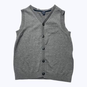 Gilet enfant tricot sans manches gris poche passepoil. Seconde main.