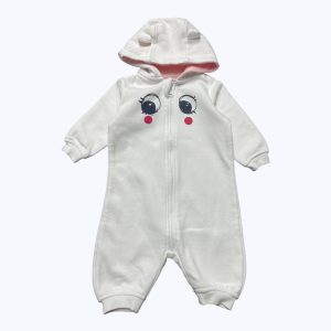 Combinaison bébé molleton manches longues avec capuche zippée devant blanche. Seconde main.
