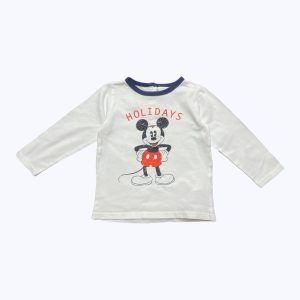T-shirt bébé manches longues dessin Mickey devant patte de boutonnage au dos. Seconde main.