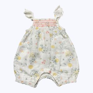 Combinaison d’été Orchestra pour bébé 3 mois, à fines bretelles volantées, smocks colorés et motif fleuri sur tissu léger, d'occasion