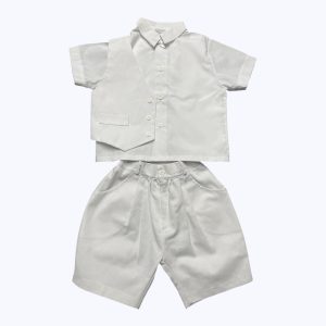 Ensemble costume bébé 3 pièces chemise gilet bermuda blanc. Seconde main.