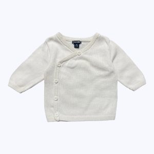 Gilet bébé tricot blanc manches longues cache cœur. Seconde main.