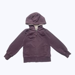 Gilet enfant maille manches longues capuche, zip central devant. Seconde main.