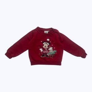 Sweat bébé manches longues molleton rouge sérigraphie Minnie devant. Seconde main.