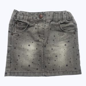Jupe droite enfant jean gris motifs étoiles noire élastique ajustable à la taille. Seconde main.