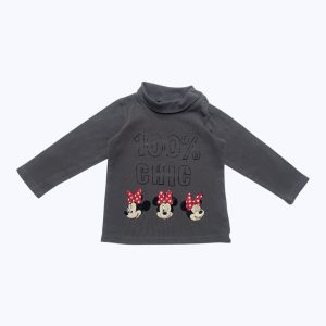 T-shirt bébé manches longues col roulé gris motifs Minnie. Seconde main.