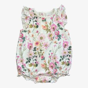 Barboteuse bébé blanche à motif floral avec volants aux épaules. Next Baby, 6/9 mois d'occasion