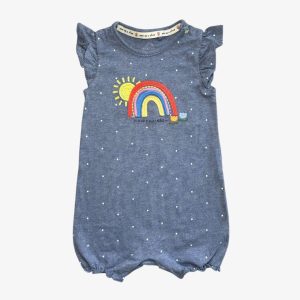 Barboteuse bébé bleue avec motif arc-en-ciel et petits pois. Next Baby, 6/9 mois d'occasion