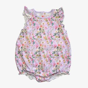 Barboteuse bébé violette à motif floral avec volants aux épaules. Next Baby, 6/9 mois d'occasion
