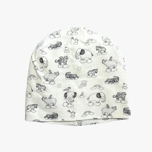 Bonnet blanc motifs animaux noirs, H&M, 74/80cm, d'occasion