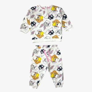 Ensemble bébé sweat et pantalon blanc avec motifs personnages Looney Tunes. 6/12 mois d'occasion