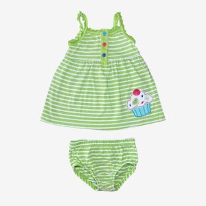 Ensemble bébé robe verte rayée et bloomer avec motif cupcake. Carter's, 9 mois d'occasion