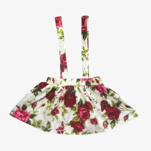 Jupe bébé blanche à bretelles avec imprimé floral rouge et vert. 12/18 mois d'occasion
