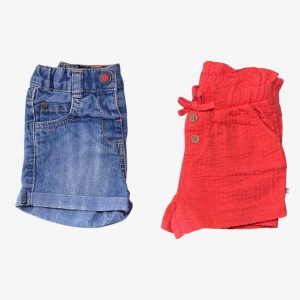 Lot de deux short, en jean et en tissu corail, 6 mois Kitchoun/Obaibi d'occasion