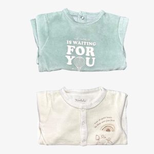 Lot dors-bien bébé en velours vert et blanc avec motifs girafe et message Kiabi et Kimbaloo, 3 mois d'occasion