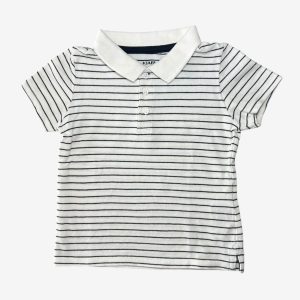 Polo bébé manches courtes blanc à rayures noires avec col boutonné. Kiabi, 24 mois d'occasion