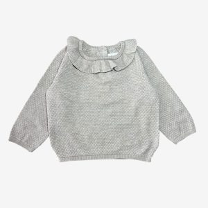Ensemble pull et pantalon beige/gris en maille avec col volanté. C&A, 9/12 mois, d'occasion