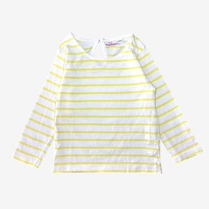 T-shirt blanc rayé jaune manches longues avec ouverture au dos. Pommette, 12 mois d'occasion