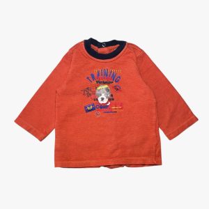T-shirt orange manches longues avec motif chien et col contrasté. Orchestra, 3 mois d'occasion