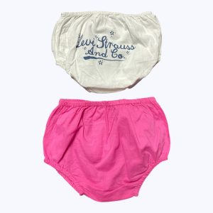 Lot bloomer bébé rose et blanc logo au dos bleu marine. Seconde main.