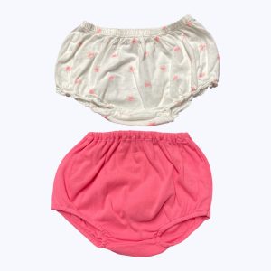 Lot bloomer bébé maille rose uni et blanc à fleurs rose. Seconde main.