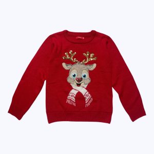Pull enfant rouge manches longues Noël. Seconde main.