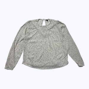 Blouse enfant mances longues crème à pois noir boutonnage au dos. Seconde main.